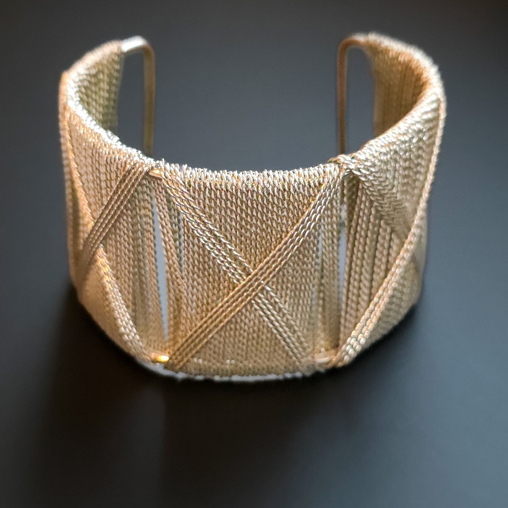 Silver tone Twist Cross Over X Wide Cuff Bracelet